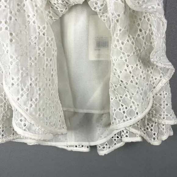 Bardot Nadia Tie Back Mini Eyelet Dress Womens 4 Ivory Ruffle Puff Sleeve NWT - Picture 6 of 16